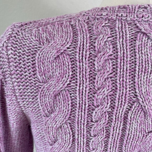 LL Bean Womens Medium Cable Knit Sweater Purple Heather Long Sleeve Crewneck - Picture 8 of 8